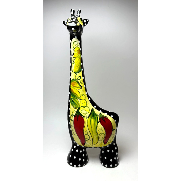 Anatoly Turov Russian Art Giraffe Figure Black Polka Dots Chili Peppers Signed